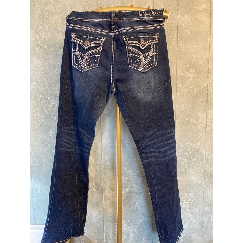 Ariza Jeans Women's Bootcut Dark Wash Embellished Pocket Denim Pants Size 13 14